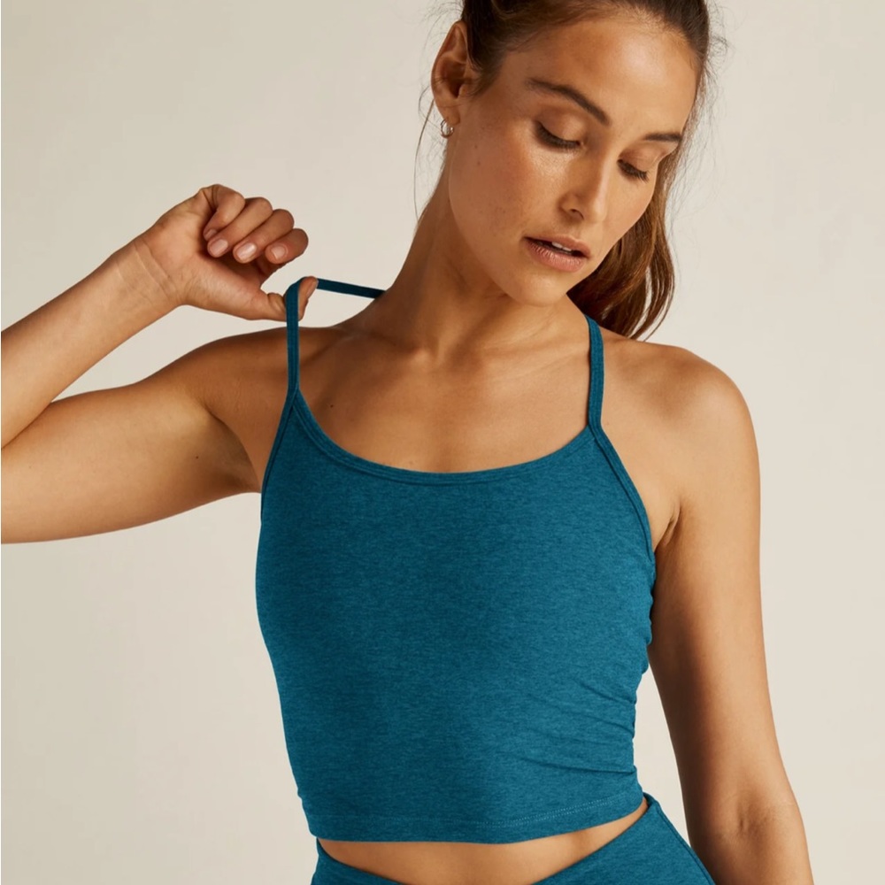 Spacedye Slim Racerback Cropped Tank in Amalfi Coast-Tahiti Teal size XL